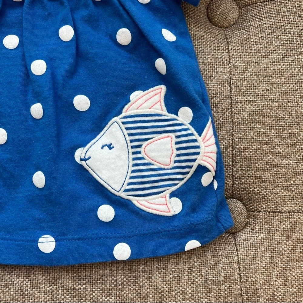 Carters 12 month cute blue polka dot fish‎ 2 piece short set outfit